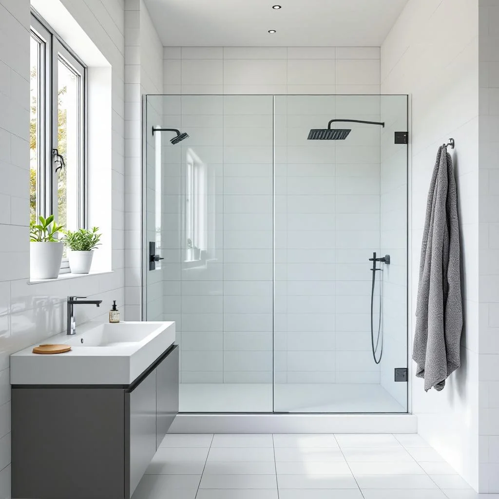 Badplanung mit Dusche, Waschtisch und Fliesen